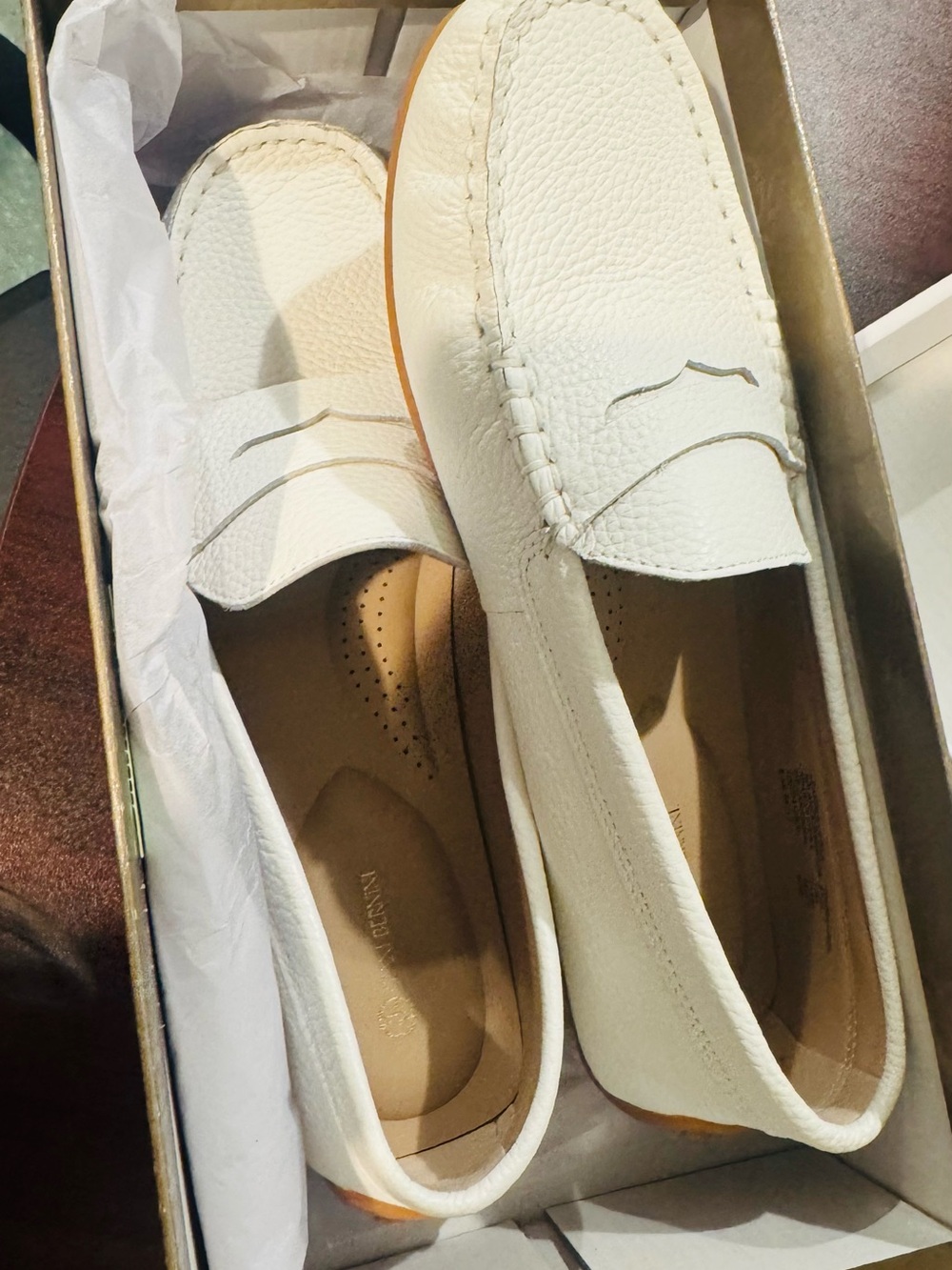 Womens White Leather Penny Loafers. Wore once. Like new - Picture 3 of 6